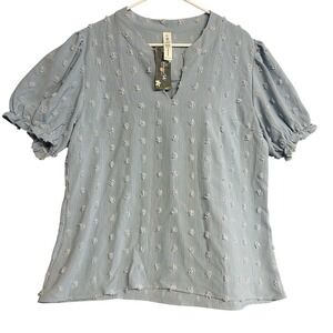 Blooming Jelly Womens Blouse Shirt XL Blue V Neck Ruffle Tufted Flowy Boho Comfy